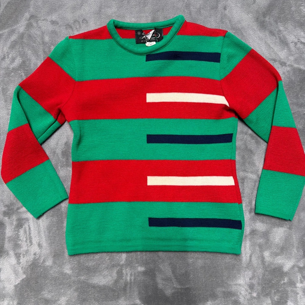 Vintage Lida of California Knit‎ Sweater Womens Medium Green Red Wool 60s